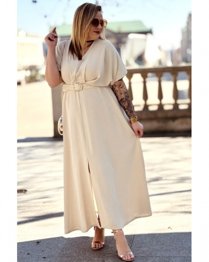 Dlhé dámske plus size šaty s opaskom Amande